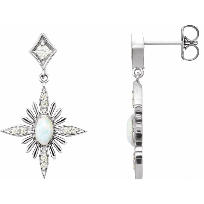 oval white opal earrings in 14k White Gold