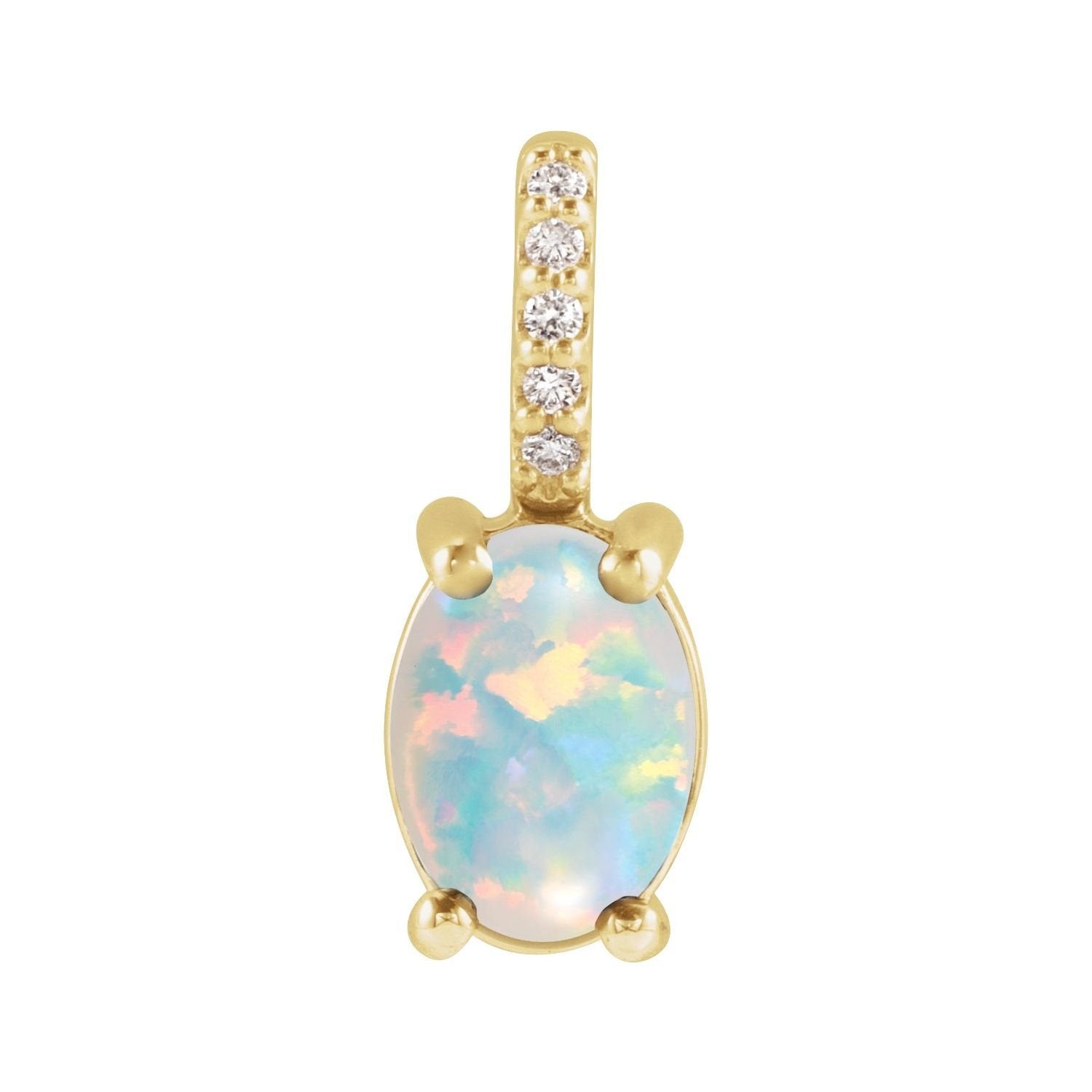 oval white opal pendant necklace in 14k Yellow Gold