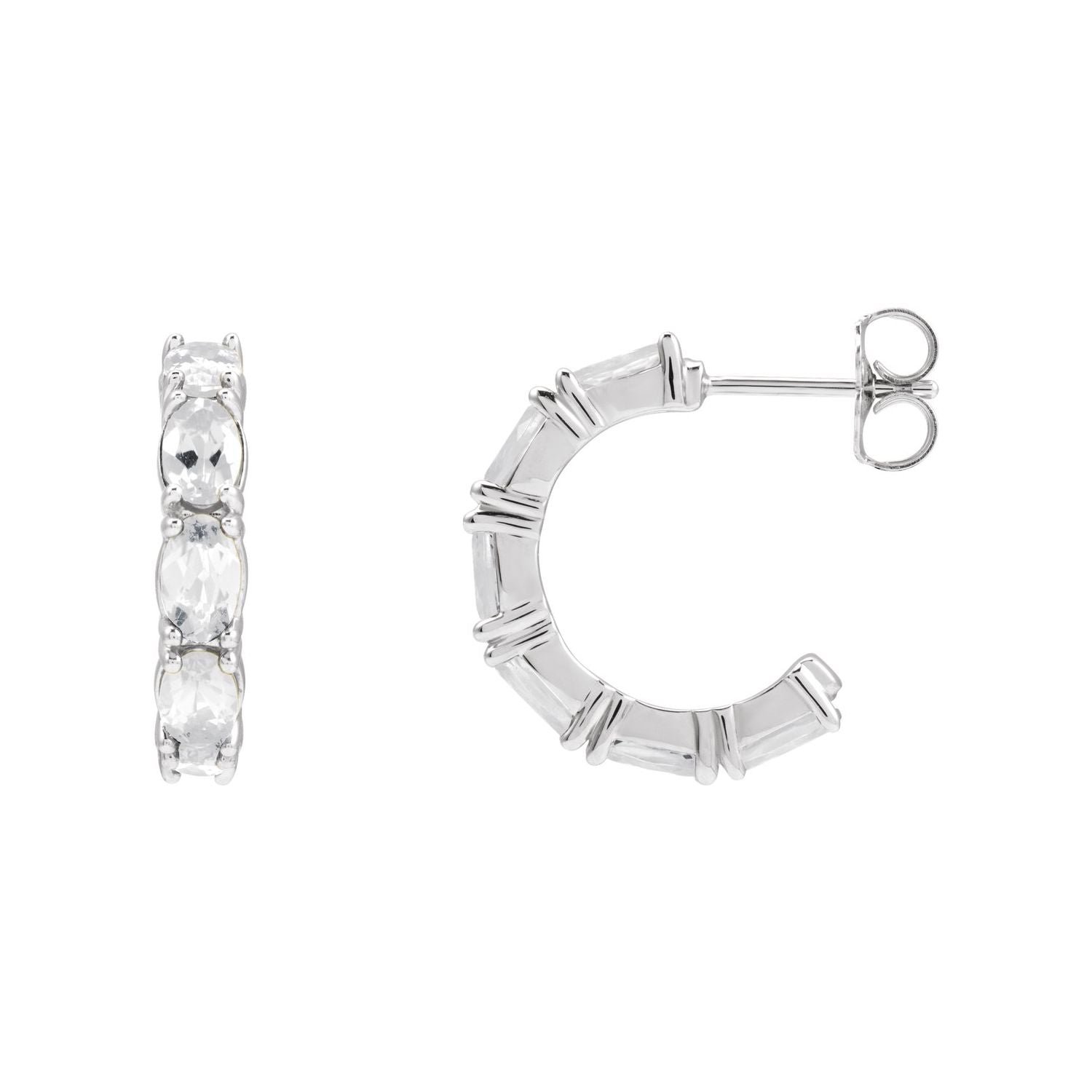 14K White Gold 18.2 mm six-stone end-to-end oval-cut white sapphire hoop earrings