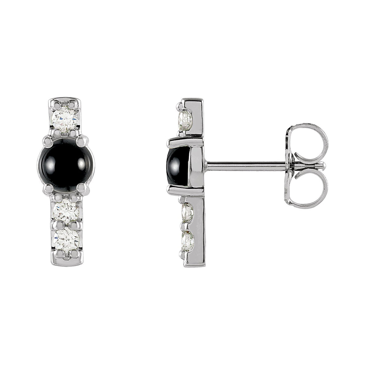 Pave Bar Black Onyx Stud Earrings in 14K White Gold