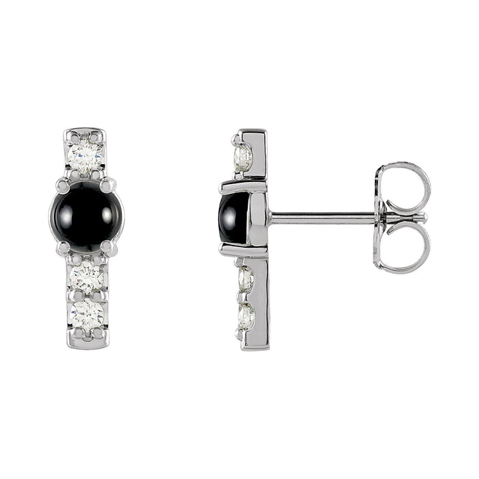 Pave Bar Black Onyx Stud Earrings in 14K White Gold