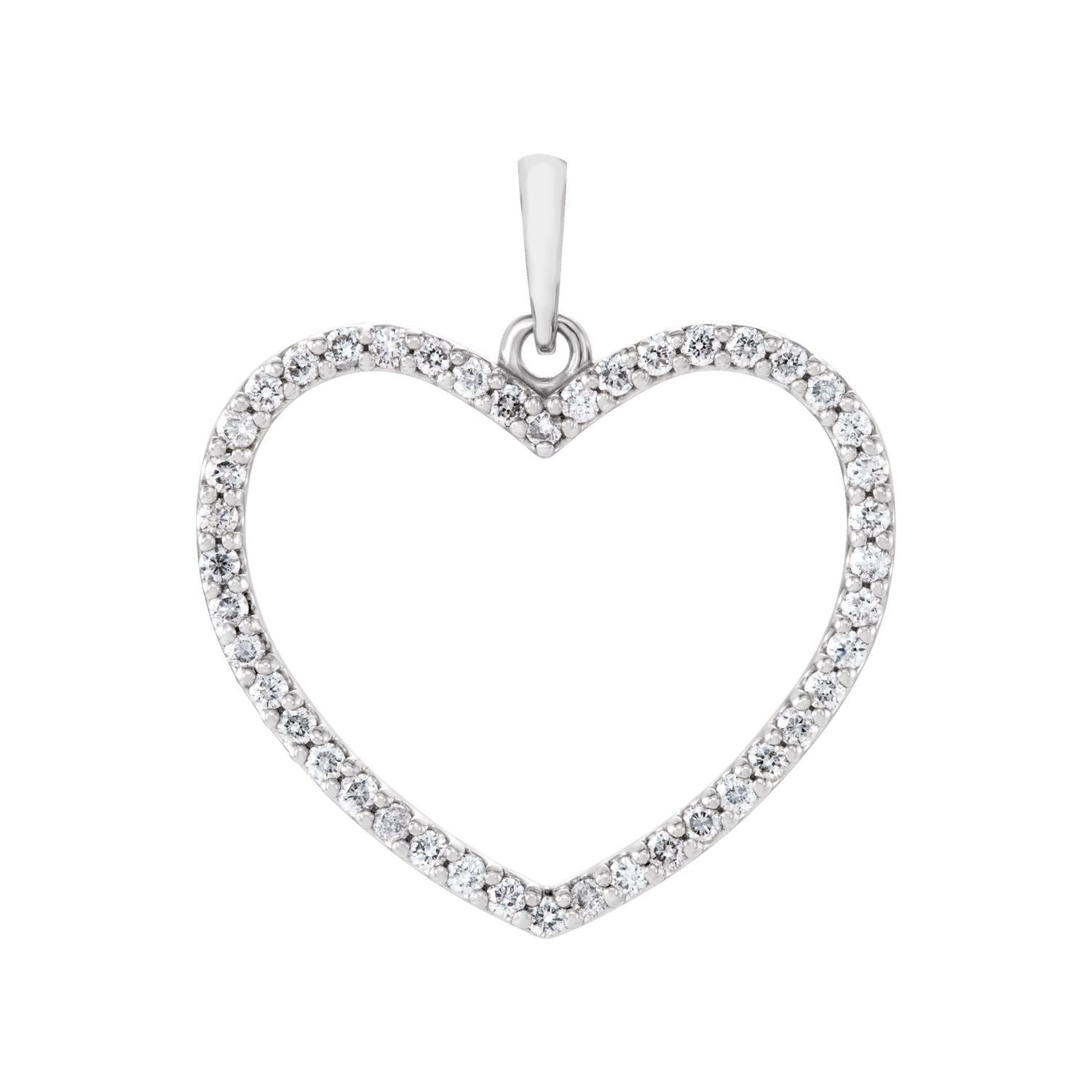14K White Gold Natural Diamond Pave Diamond Heart Necklace