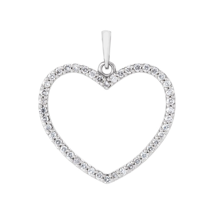 14K White Gold Natural Diamond Pave Diamond Heart Necklace