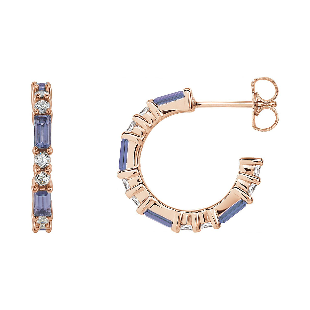 Pave Hoop Tanzanite Earrings in 14K Rose Gold