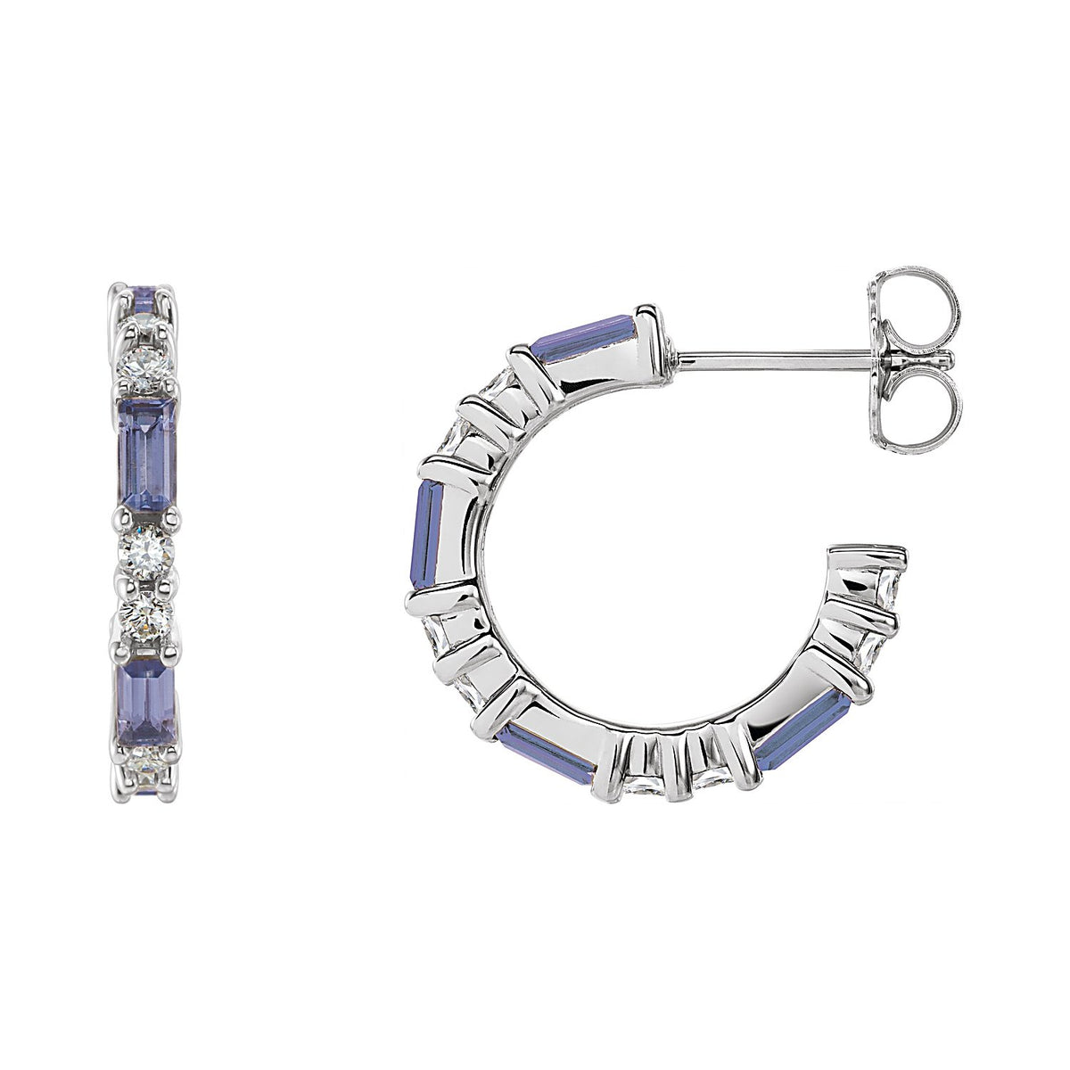 Pave Tanzanite Hoop Earrings in 14K White Gold