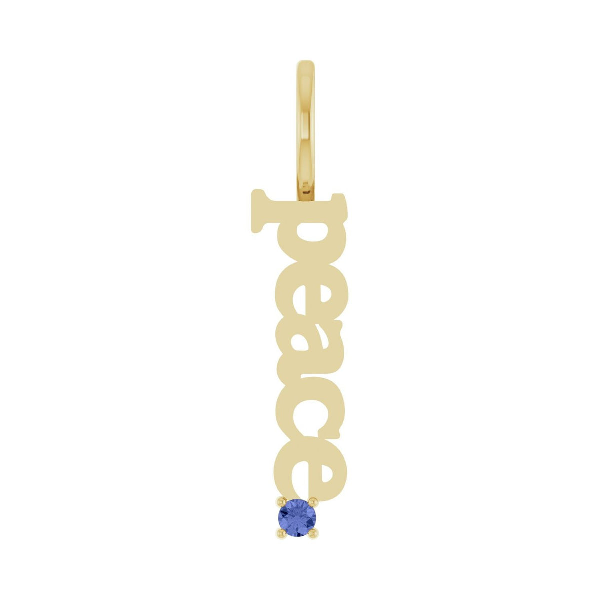 Peace Script Tanzanite Pendant in 14K Yellow Gold