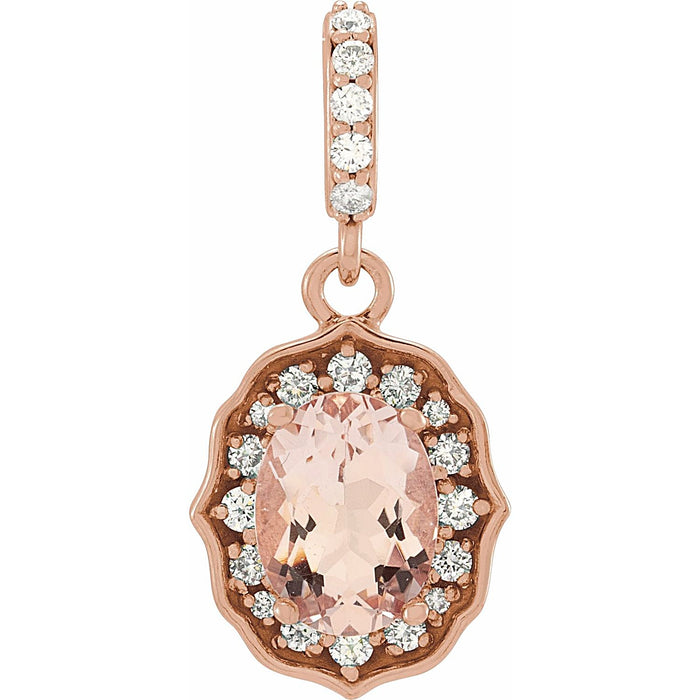Peach Morganite & Diamond Halo Pendant (1/5 ctw) in 14K Rose Gold