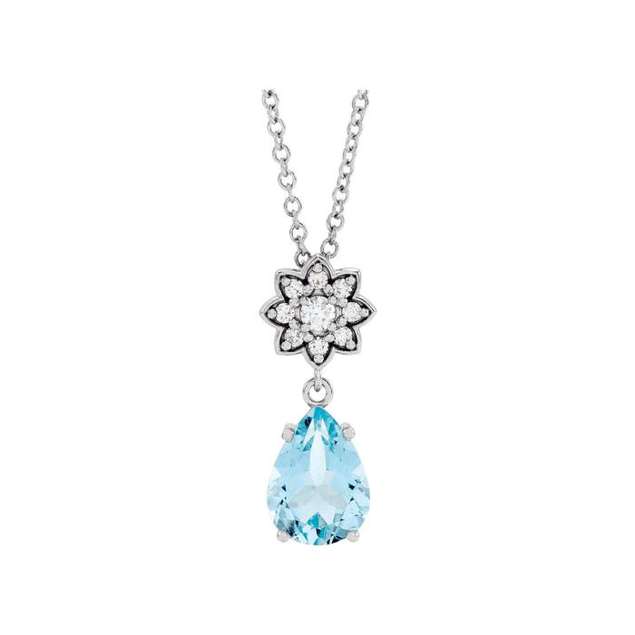 Pear Aquamarine Pendant, Diamond Drop in 14K White Gold