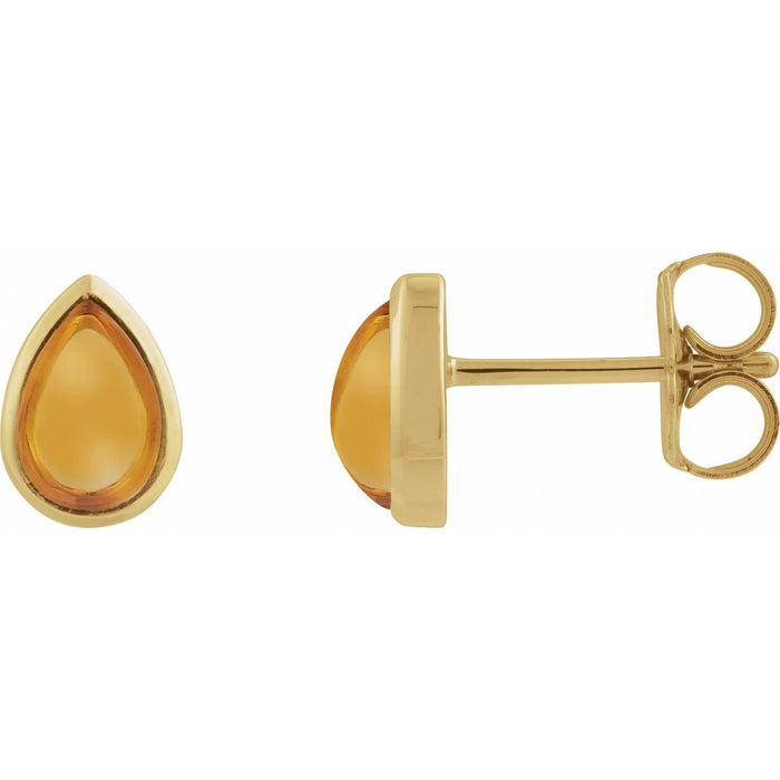 pear citrine cabochon earrings in 14k Yellow Gold