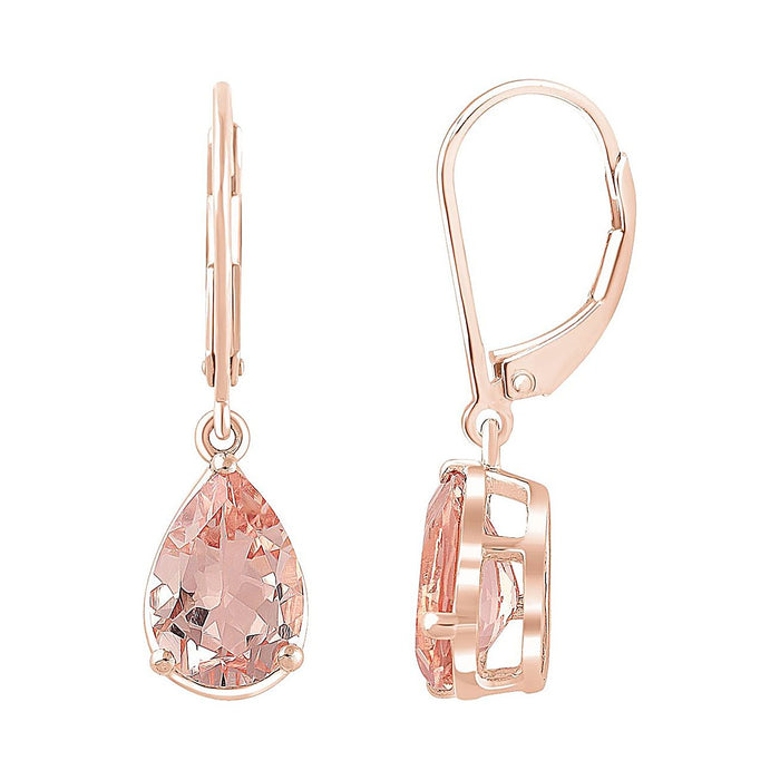 Pear Morganite Drop Earrings in 14K Rose Gold