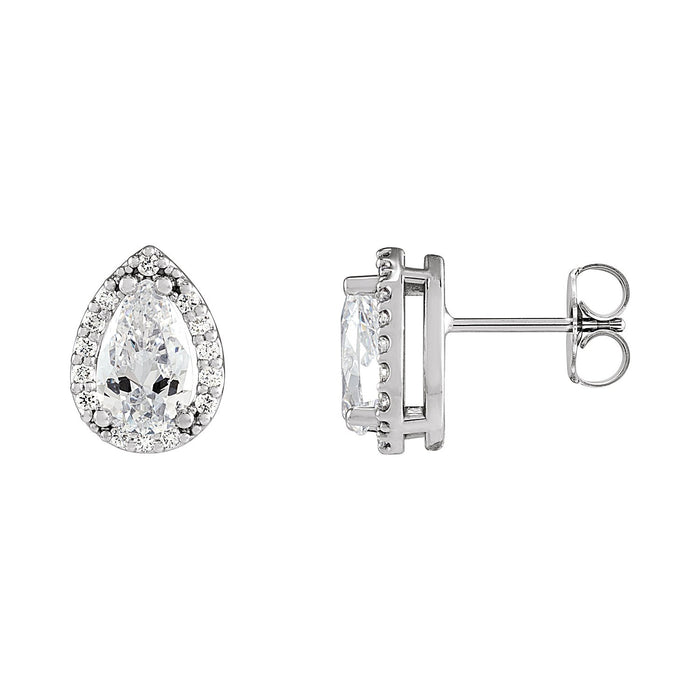 Pear Halo Moissanite Stud Earrings in 14K White Gold