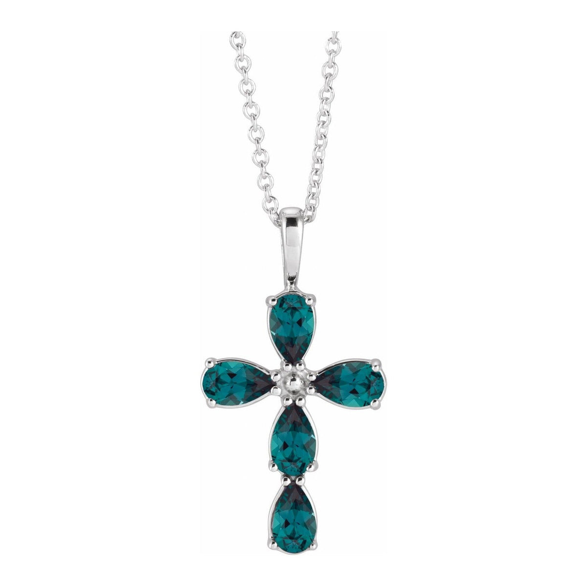Pear Lab-Grown Alexandrite Cross Pendant in 14K White Gold