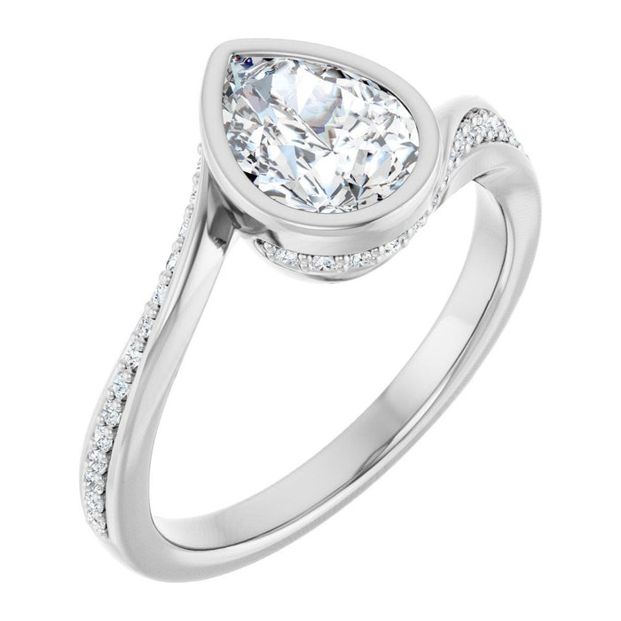 Pear Lab-Grown Diamond Bezel Bypass Pavé engagement ring in 14K White Gold, shown with a 1.10 ct center