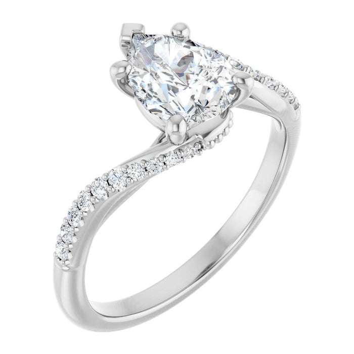 Pear Lab-Grown Diamond Bypass Pavé Solitaire engagement ring in 14K White Gold, shown with a 1.10 ct center