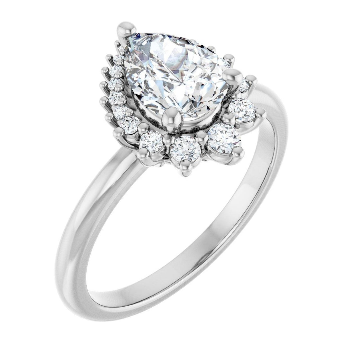 Pear Lab-Grown Diamond Crown Half-Halo Solitaire engagement ring in 14K White Gold, shown with a 1.10 ct center