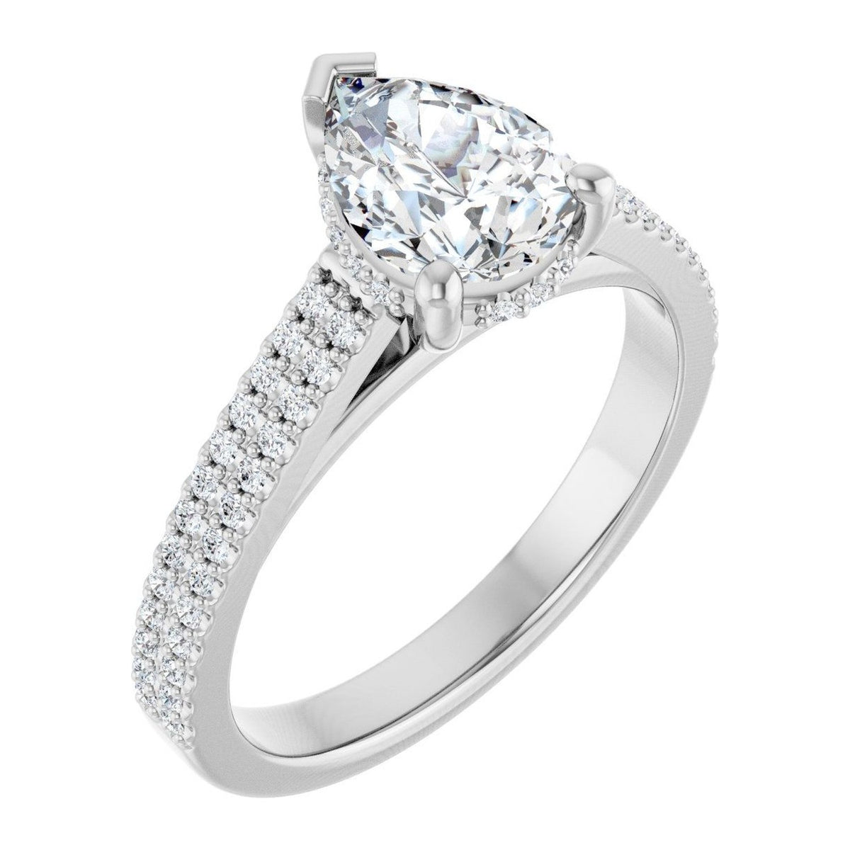 Pear Lab-Grown Diamond Double-Row Pavé Hidden-Halo engagement ring in 14K White Gold, shown with a 1.10 ct center