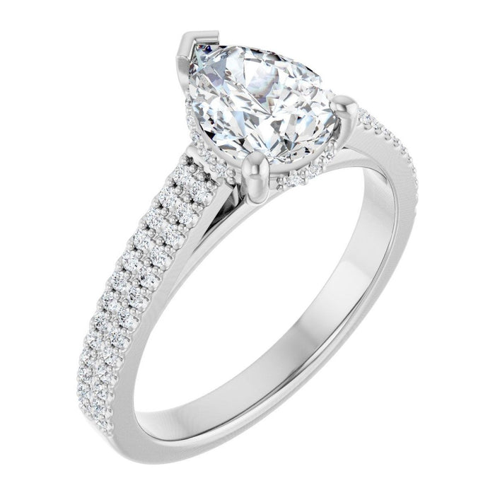 Pear Lab-Grown Diamond Double-Row Pavé Hidden-Halo engagement ring in 14K White Gold, shown with a 1.10 ct center
