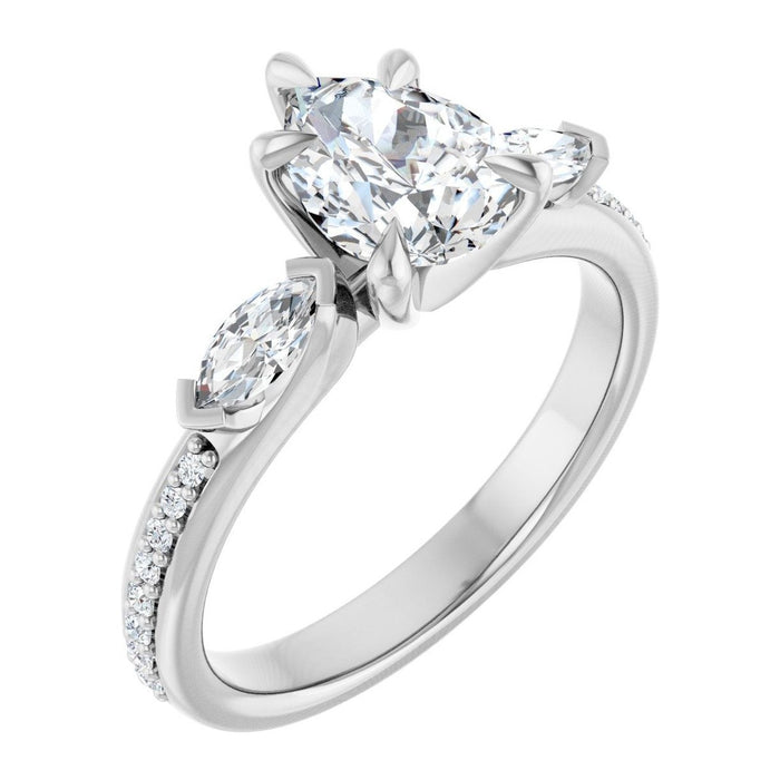 Pear Lab-Grown Diamond Marquise-Side Three-Stone engagement ring in 14K White Gold, shown with a 1.10 ct center