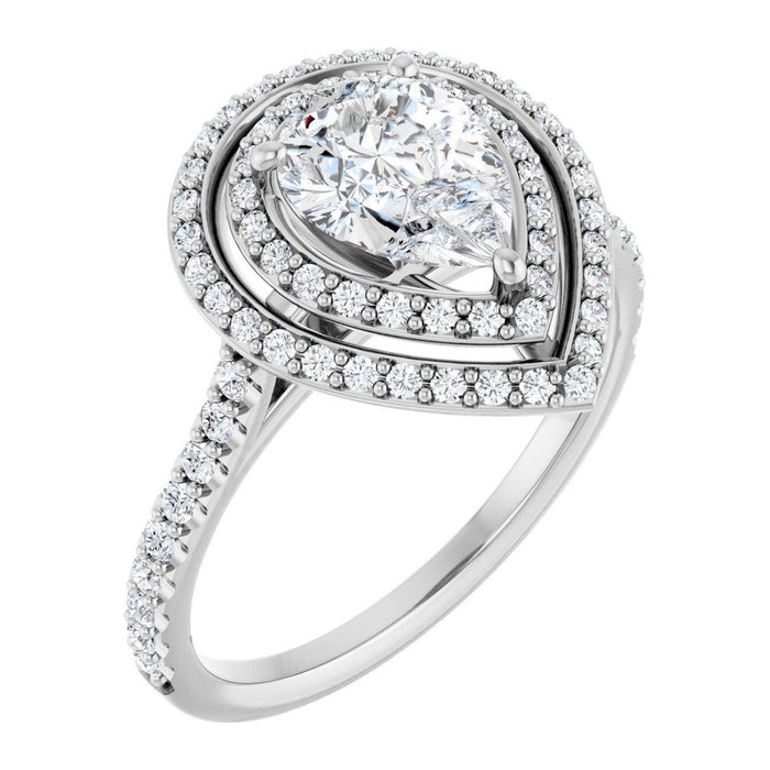 Pear Lab-Grown Diamond Pavé Double-Halo engagement ring in 14K White Gold, shown with a 1.10 ct center