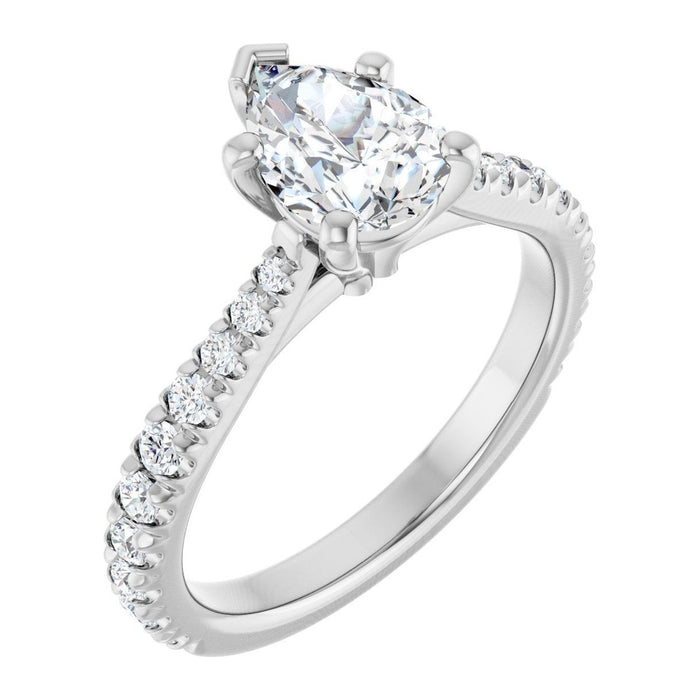 Pear Lab-Grown Diamond Petite Pavé Solitaire engagement ring in 14K White Gold, shown with a 1.10 ct center