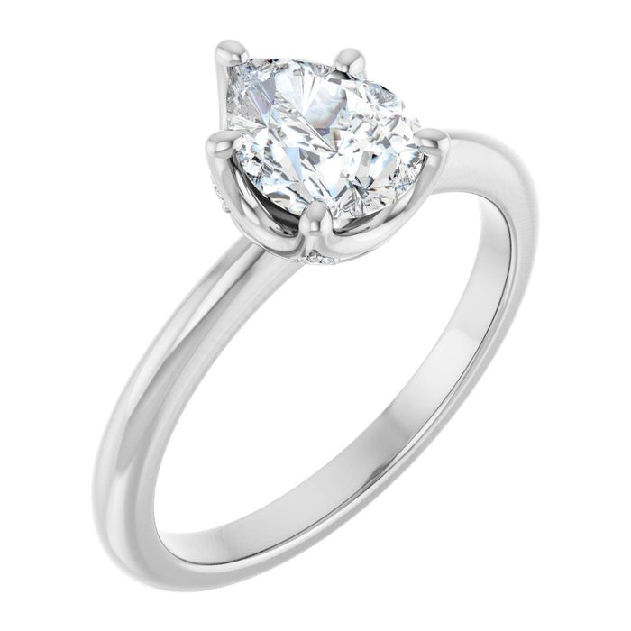 Pear Lab-Grown Diamond Petite Solitaire engagement ring in 14K White Gold, shown with a 1.10 ct center