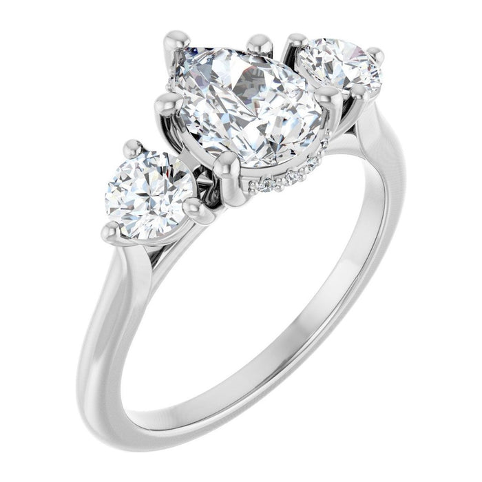 Pear Lab-Grown Diamond Round-Side Three-Stone engagement ring in 14K White Gold, shown with a 1.10 ct center