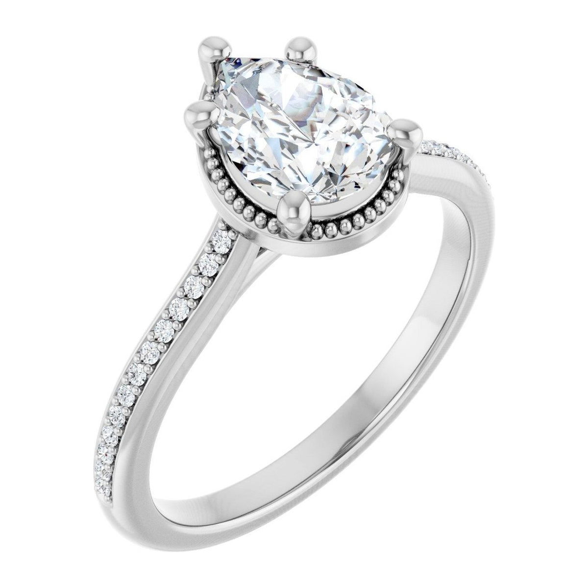 Pear Lab-Grown Diamond Vintage Milgrain Solitaire engagement ring in 14K White Gold, shown with a 1.10 ct center