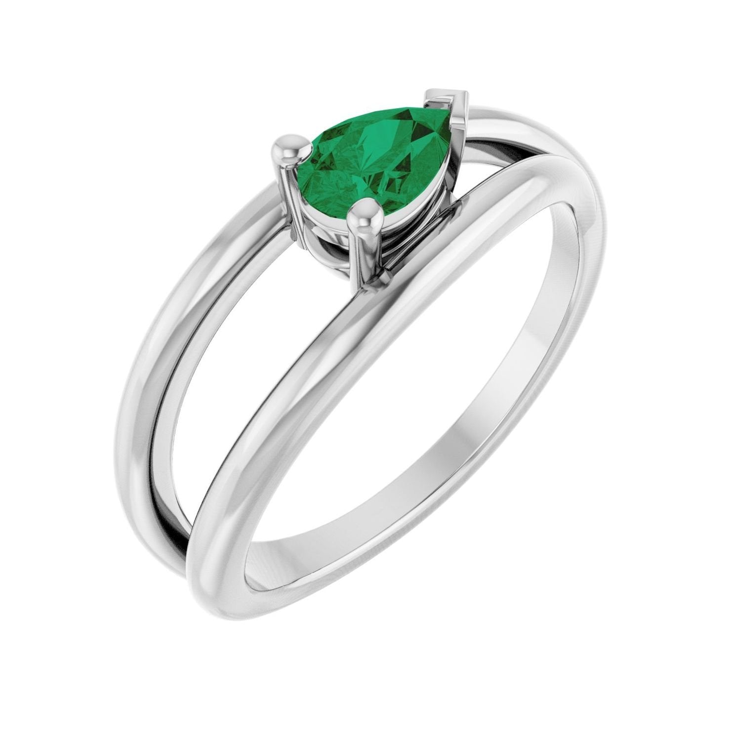 pear lab-grown emerald negative-space ring in 14k White Gold