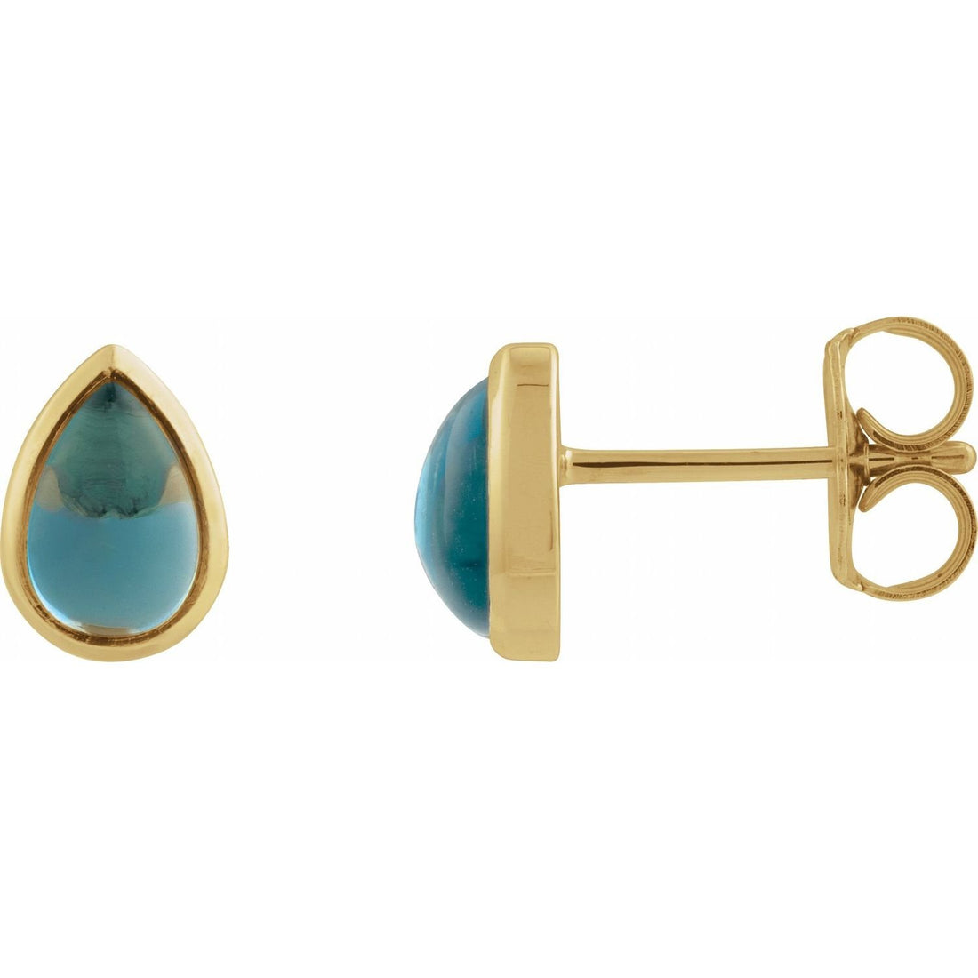 pear london blue topaz cabochon earrings in 14k Yellow Gold