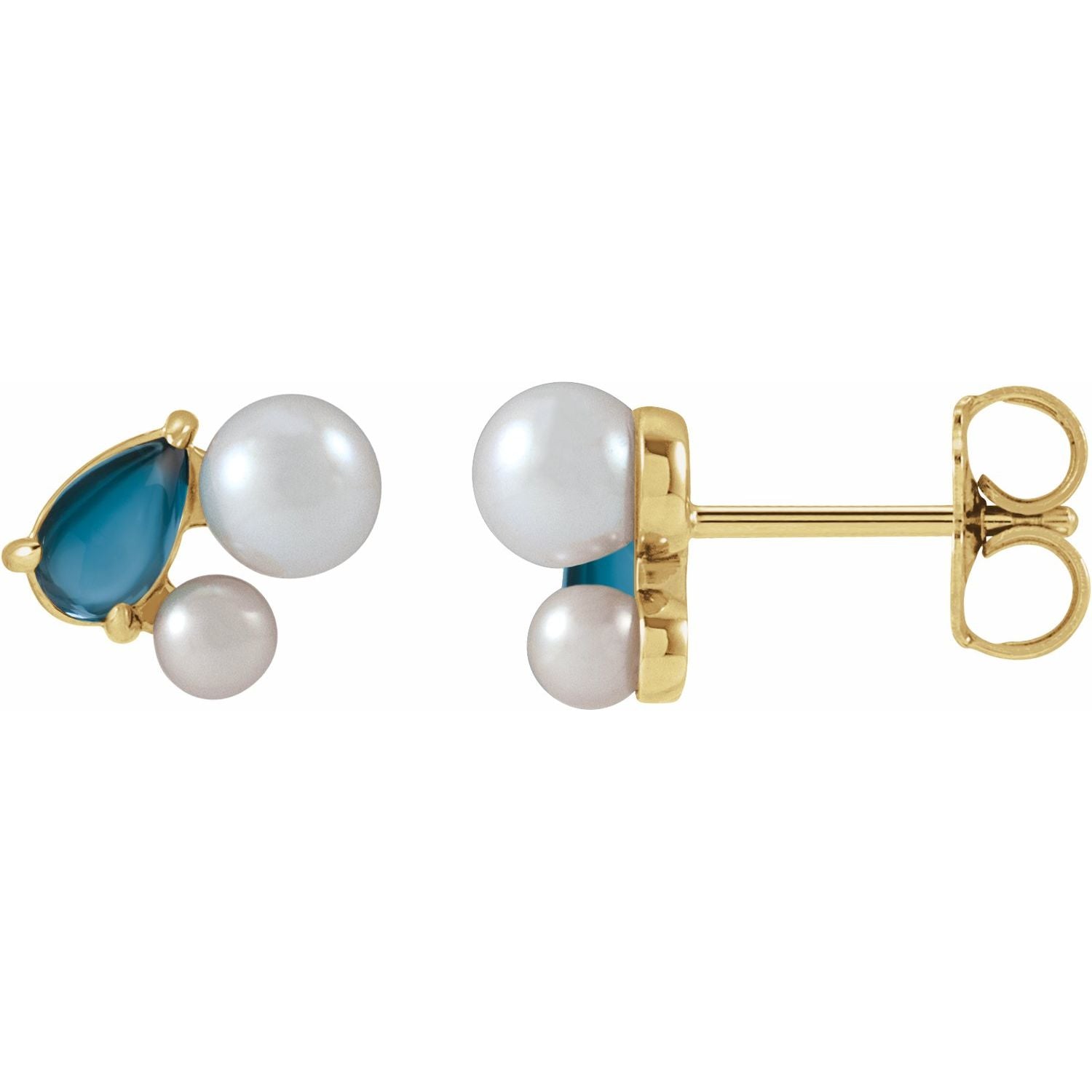 14K Yellow Gold Pear London Blue Topaz & Akoya Pearl Earrings