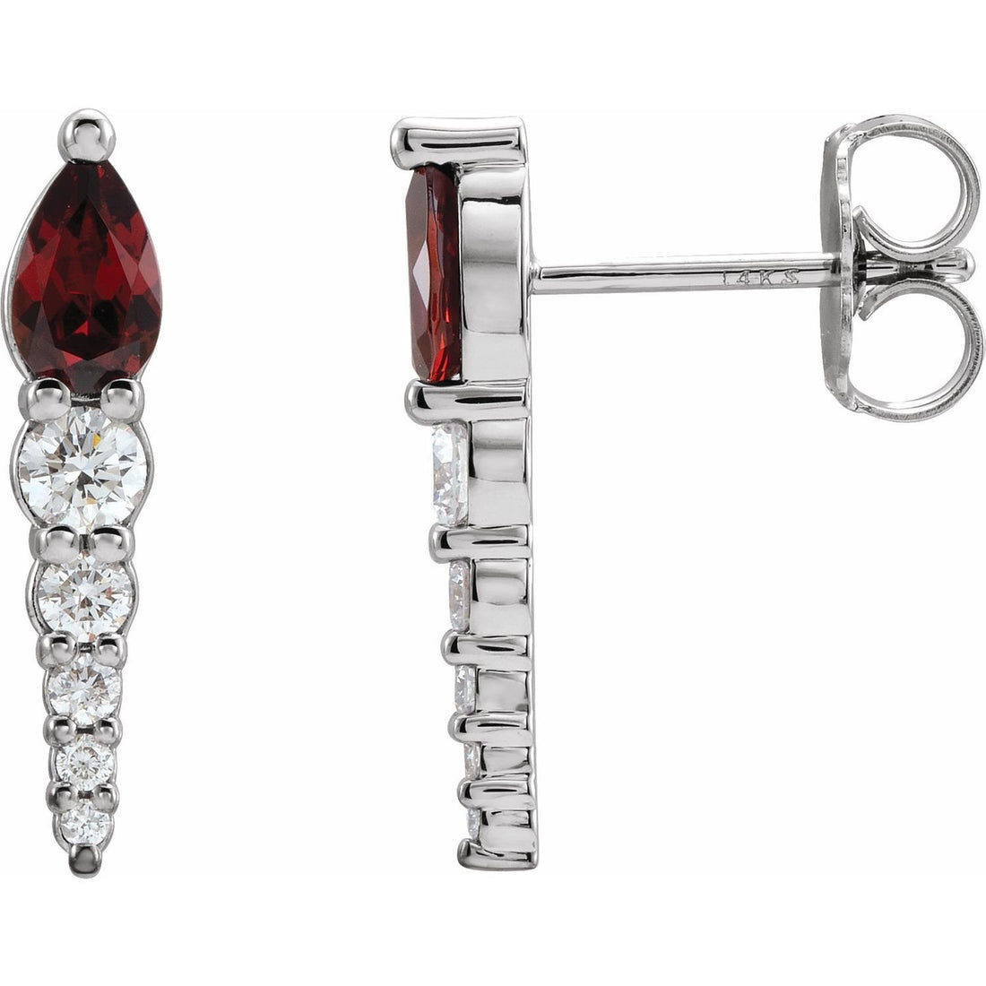 pear mozambique garnet earrings in 14k White Gold