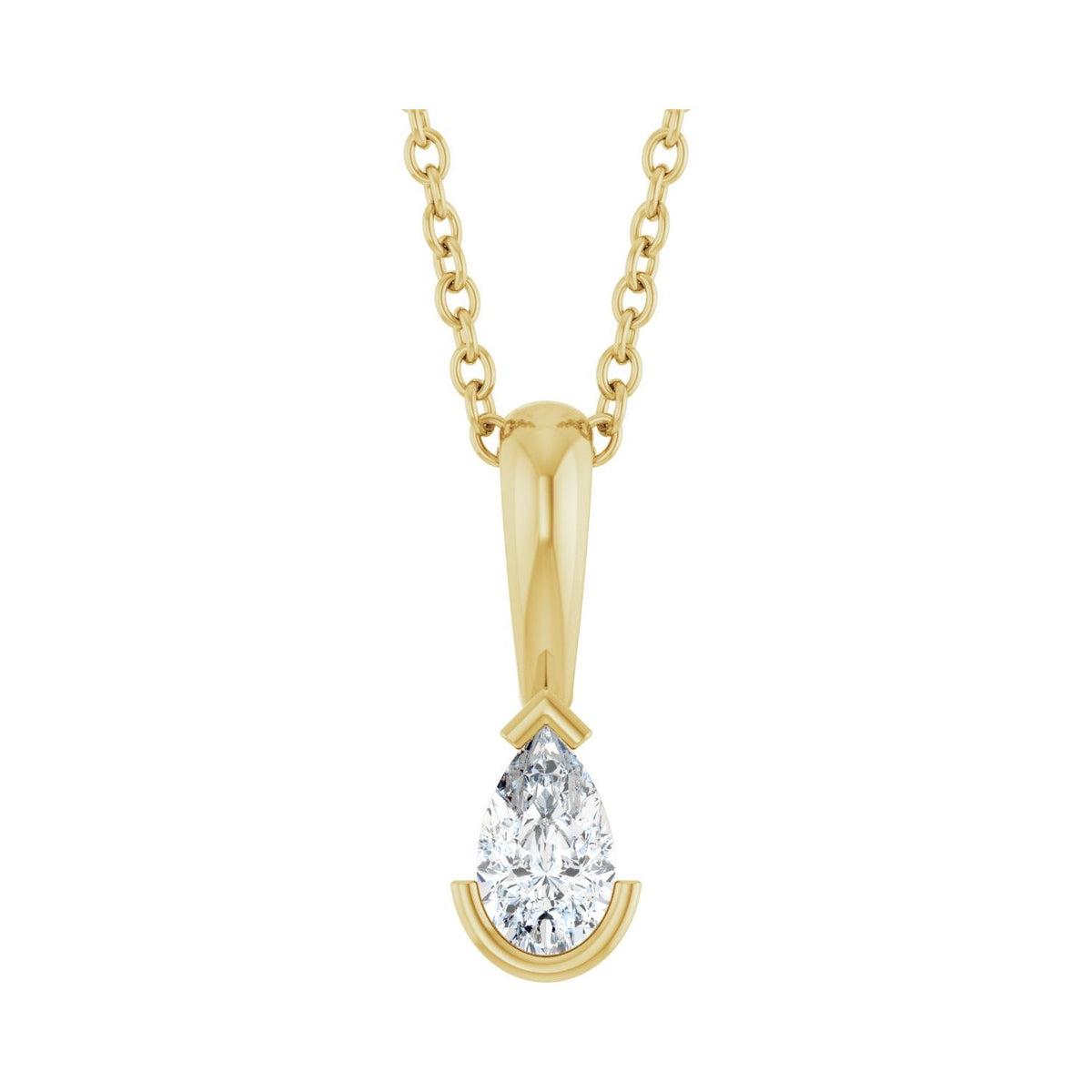 Pear Natural Diamond Solitaire Necklace, 1/5 ct, in 14K Yellow Gold