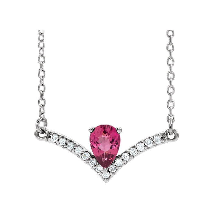 Pear Pink Tourmaline & Diamond V Bar Pendant in 14K White Gold