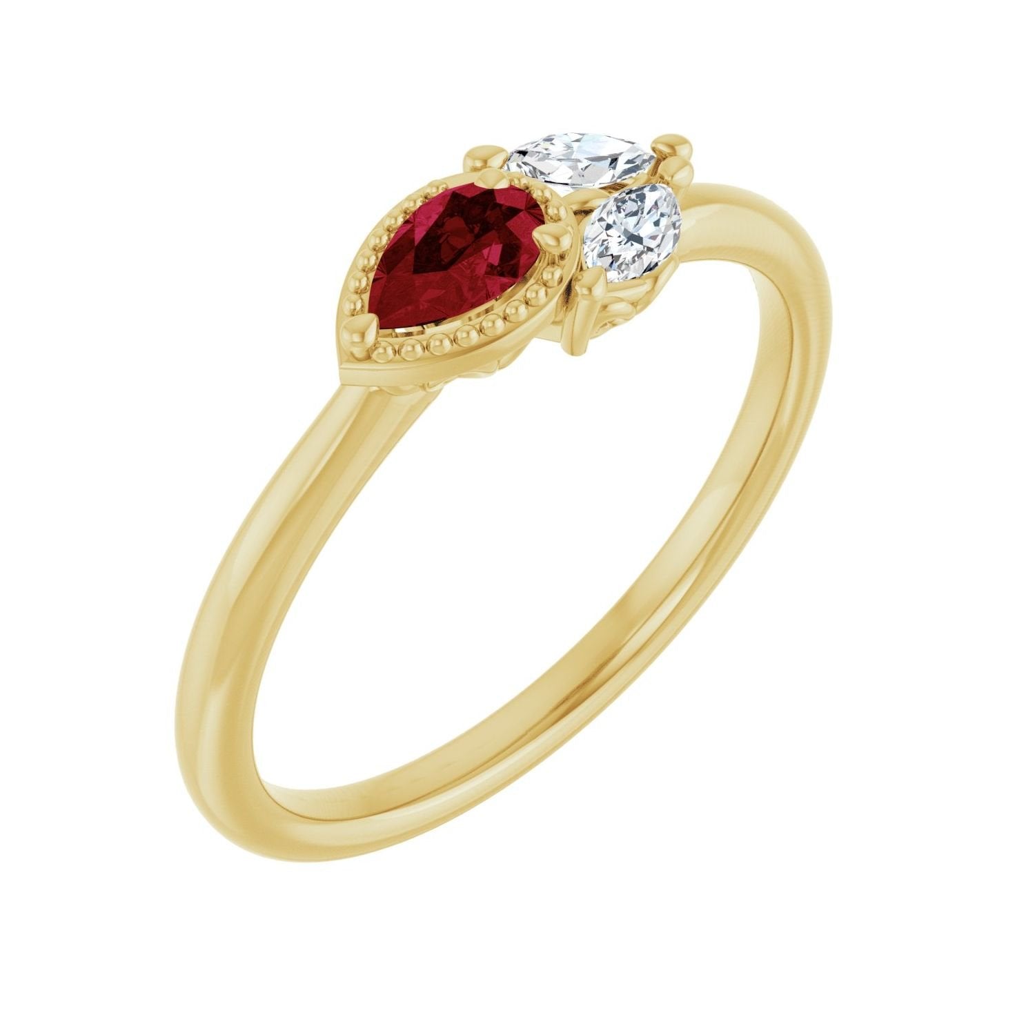 pear ruby & diamond ring in 14k Yellow Gold