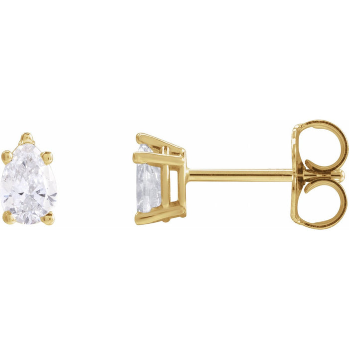14K Yellow Gold pear-shaped lab-grown diamond stud earrings