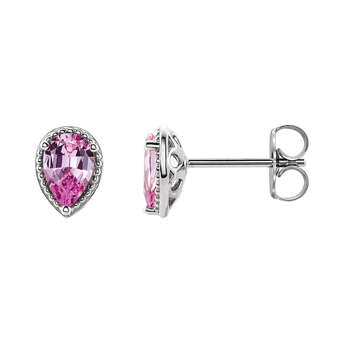 Pear Pink Sapphire Stud Earrings in 14K White Gold
