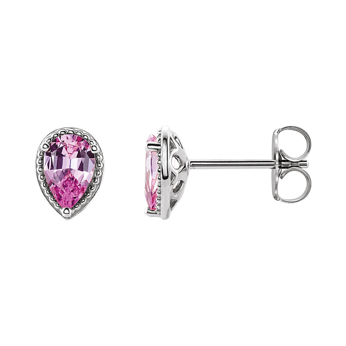 Pear Pink Sapphire Stud Earrings in 14K White Gold