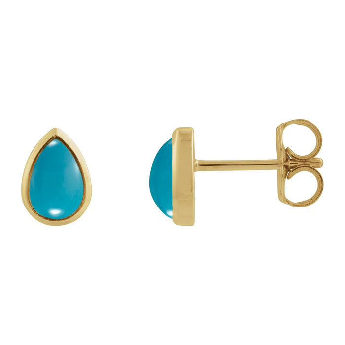 Pear Turquoise Stud Earrings in 14K Yellow Gold, 6x4 mm