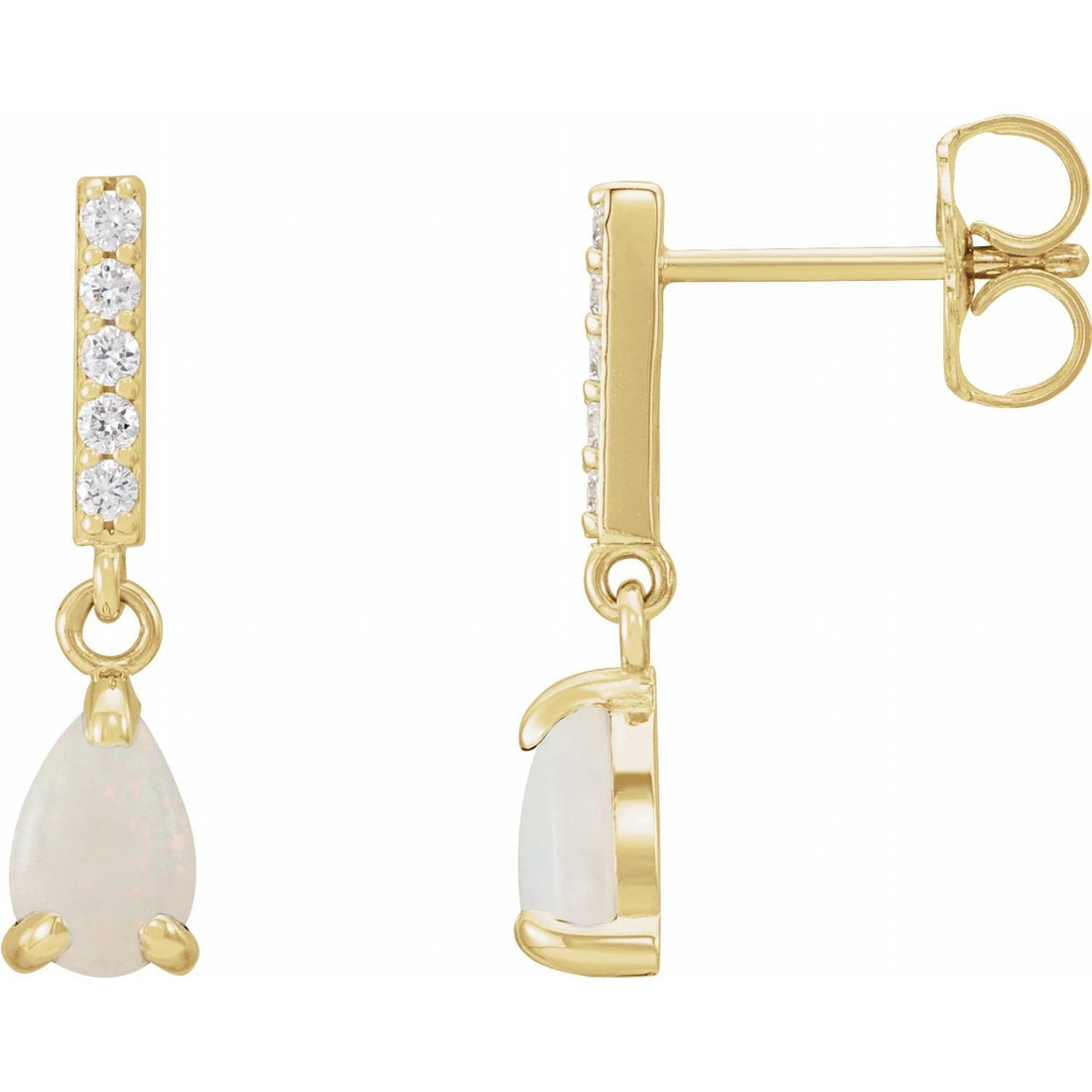 pear white opal earrings in 14k Yellow Gold