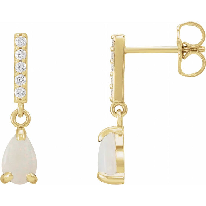 pear white opal earrings in 14k Yellow Gold