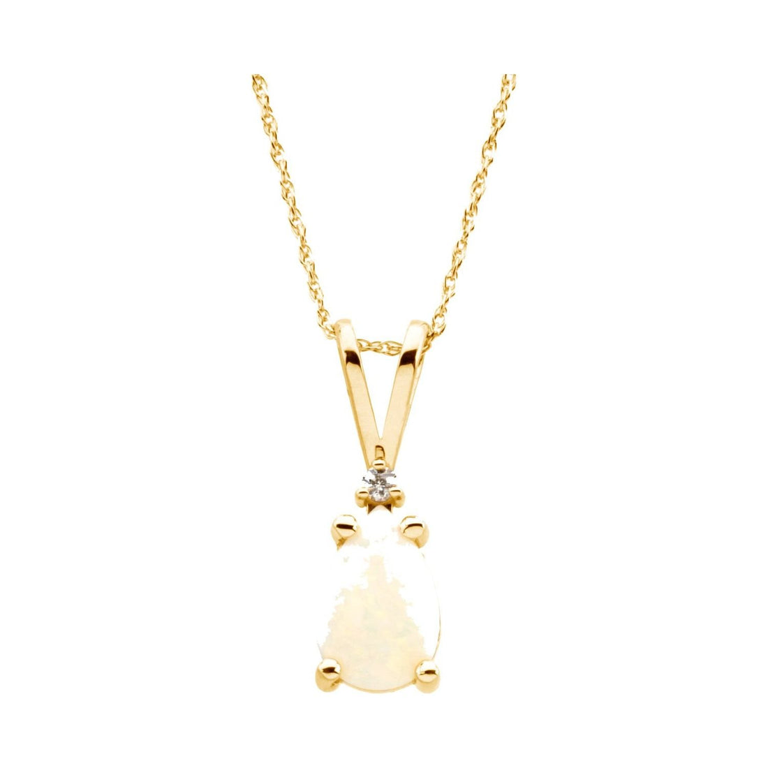 pear white opal necklace in 14k Yellow Gold