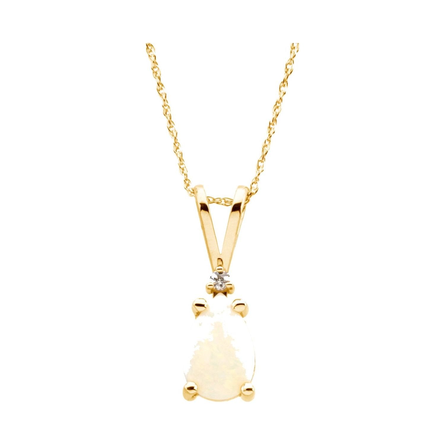 pear white opal necklace in 14k Yellow Gold