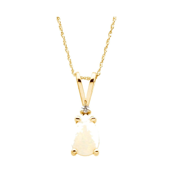 pear white opal necklace in 14k Yellow Gold