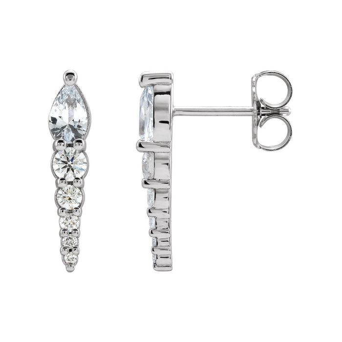 14K White Gold pear-topped graduated diamond-line white sapphire drop earrings