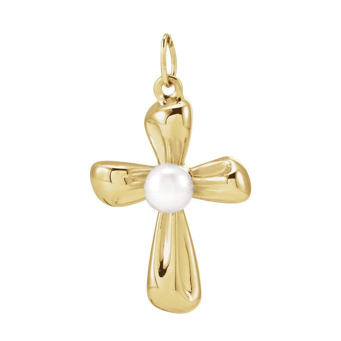 pearl cross pendant in 14k Yellow Gold