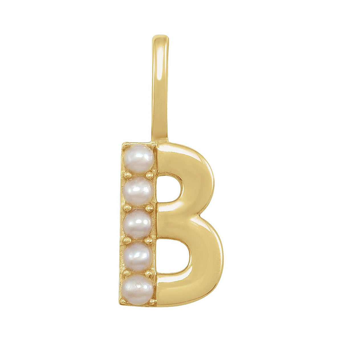 Pearl Initial Necklace, letter B, 14K Yellow Gold