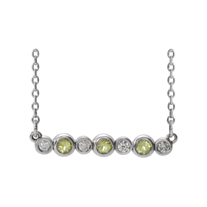14K White Gold peridot and diamond bezel pendant, solid gold