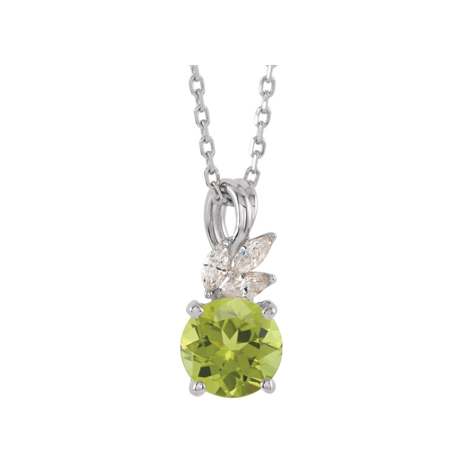 14K White Gold peridot and diamond station pendant, solid gold