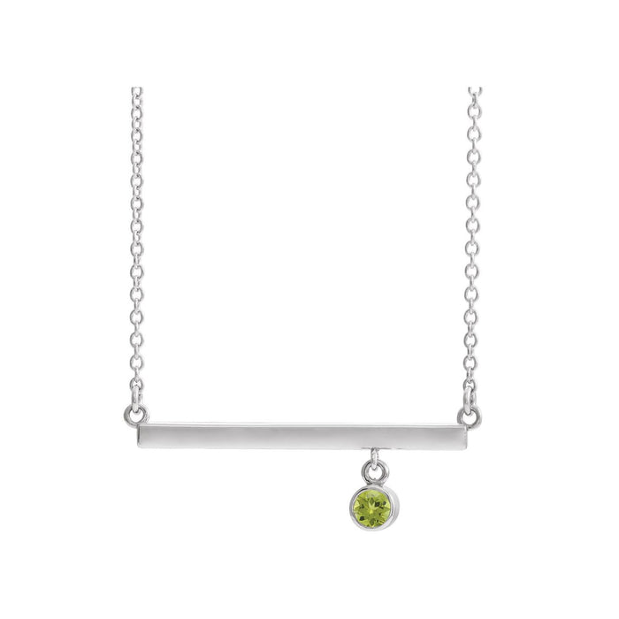 14K White Gold bezel-set peridot solitaire pendant, solid gold