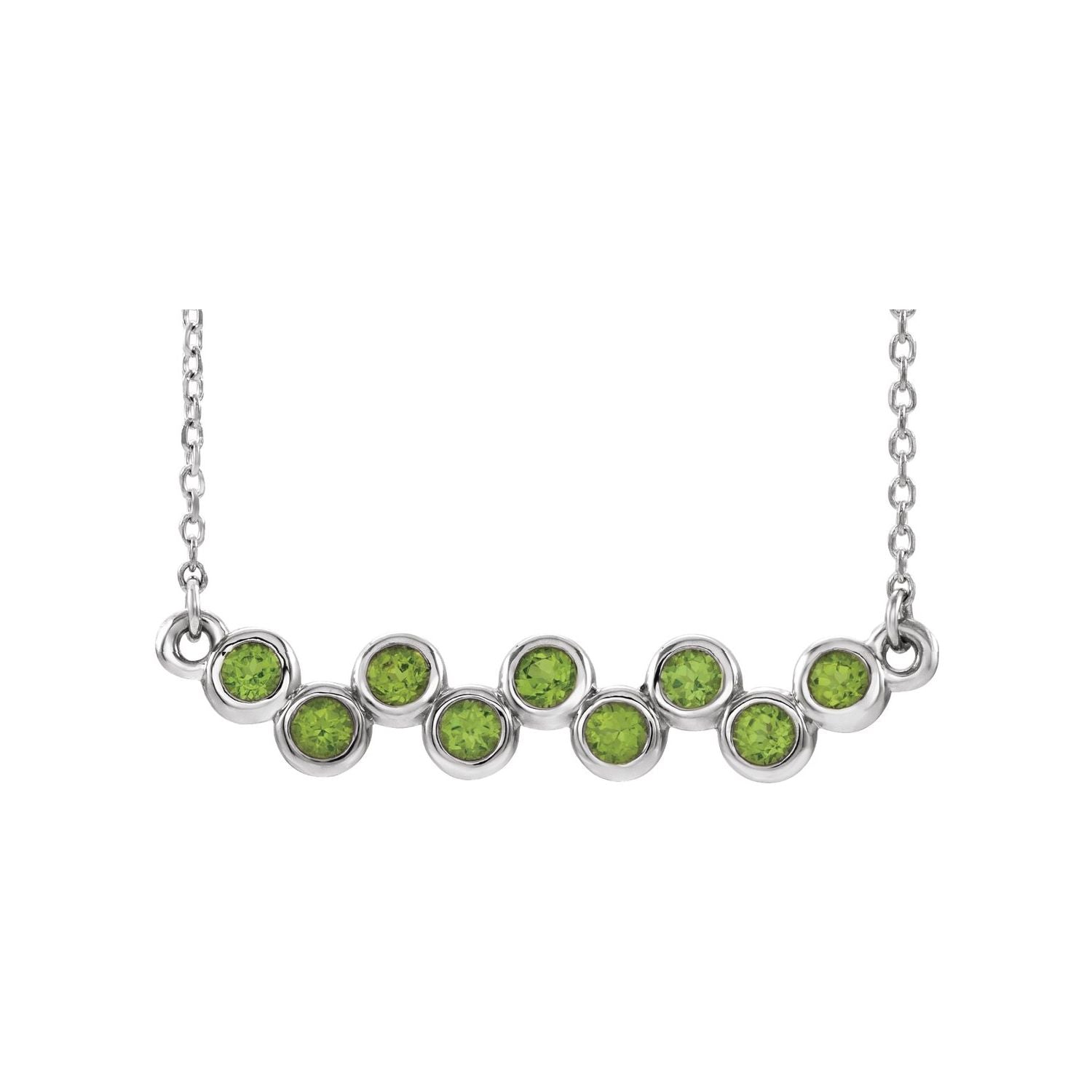 14K White Gold peridot bezel bar pendant, solid gold